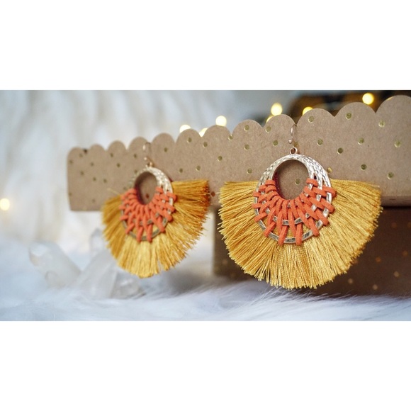 NEW! Mustard Tassel Triple Hoop Earrings - Picture 8 of 8